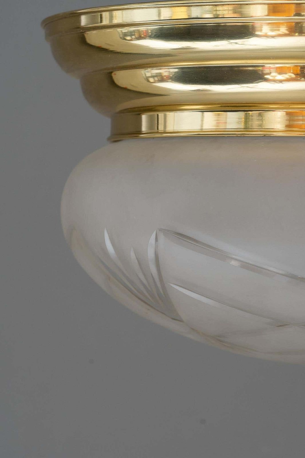 Art Deco Ceiling Lamp With Original Cut Glass Shade, Around 1920s photo Lighting