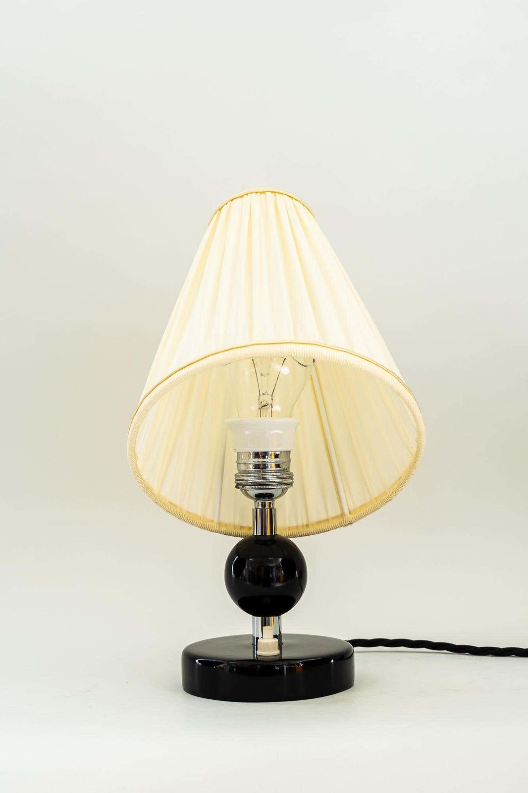 Art Deco Wood Base Table Lamp With Fabric Shades Around 1920s photo Lighting