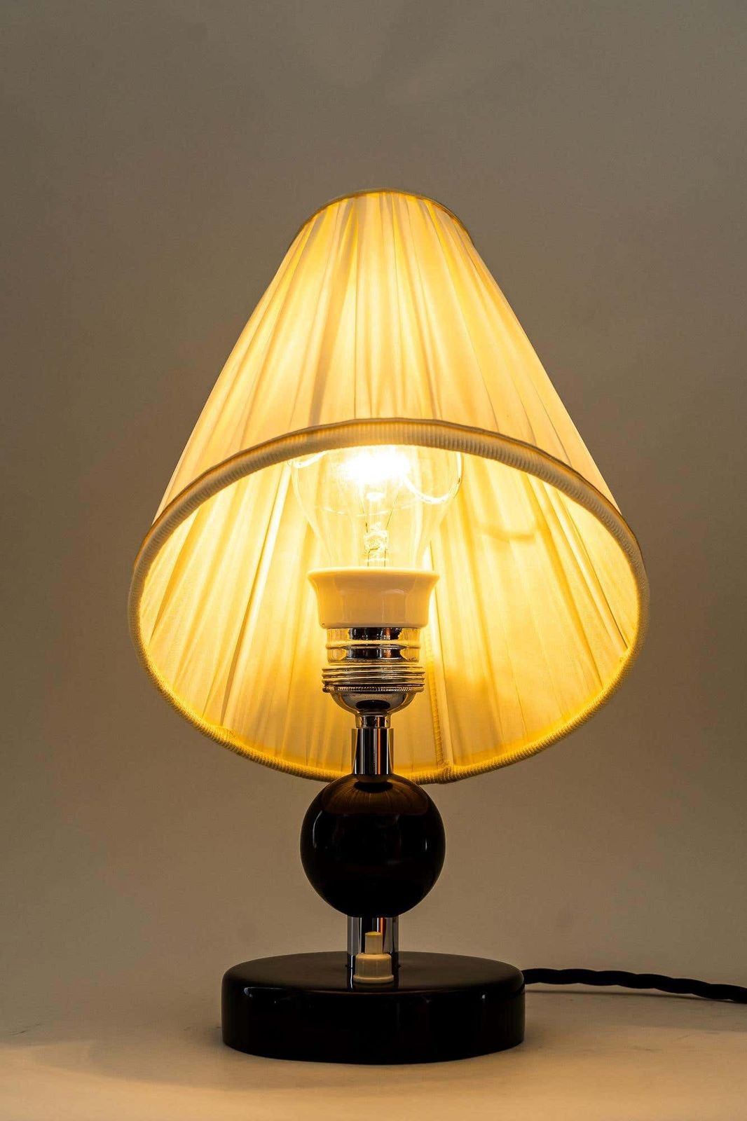 Art Deco Wood Base Table Lamp With Fabric Shades Around 1920s photo vintage