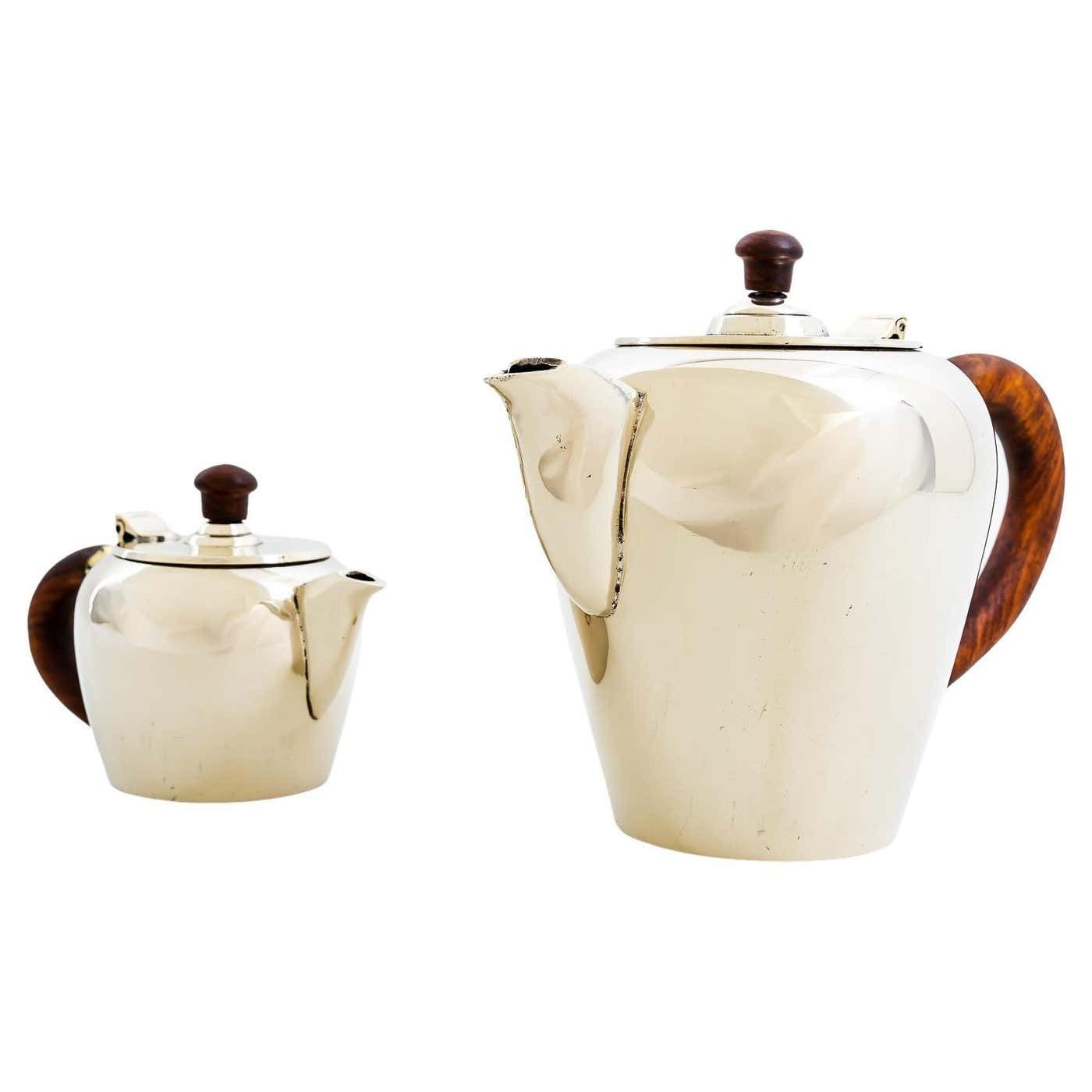 2 Art Deco Alpaca Cans With Wooden Handles Vienna Around The 1920s