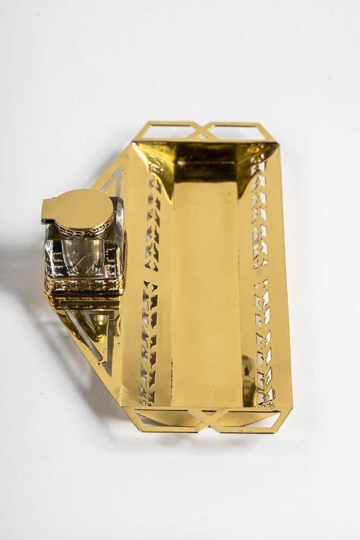 photo vintage Art Deco Inkwell With Original Inkwell Glass, Vienna, Around 1920s