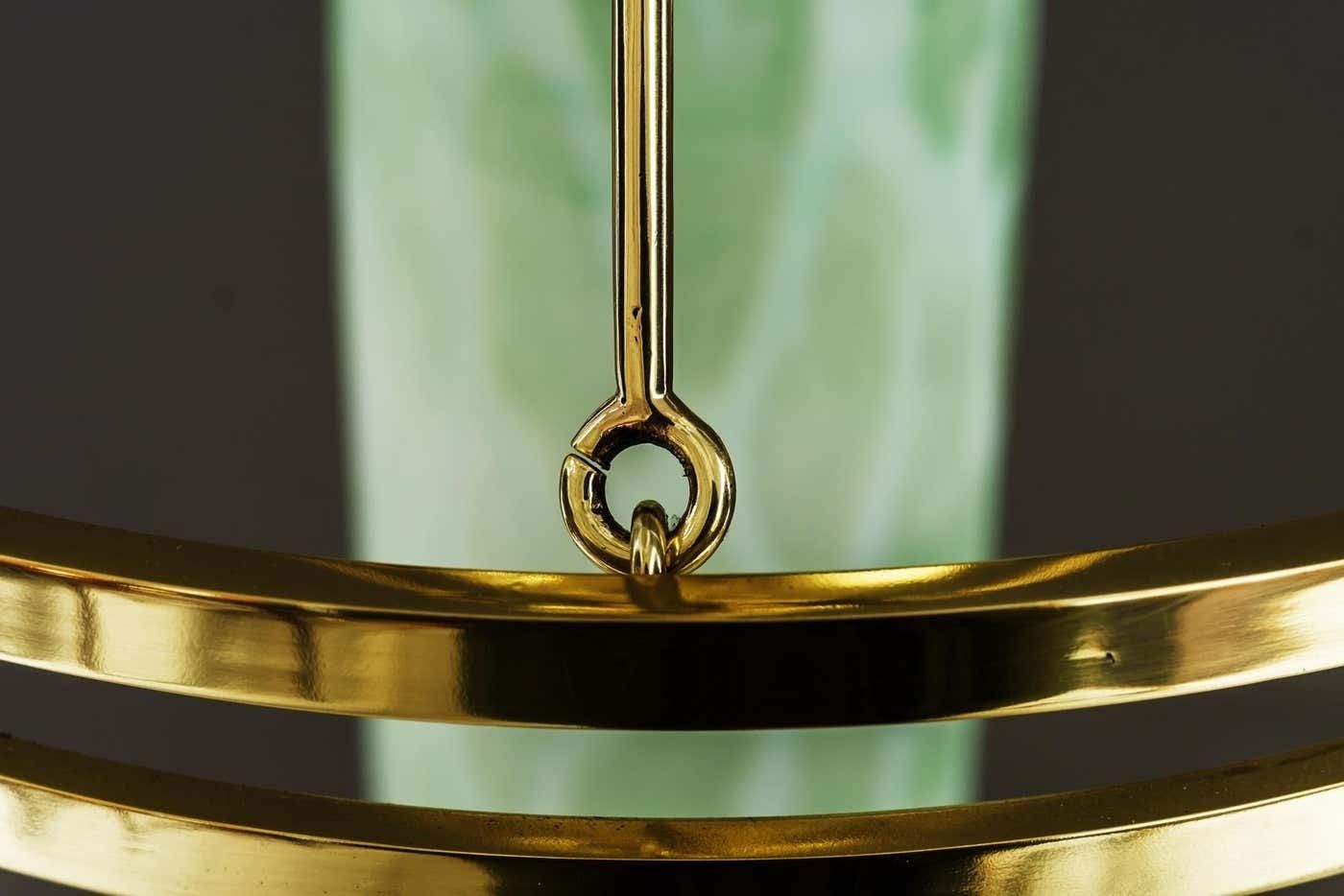 Lighting Jugendstil Pendant With Palme Koenig Glass Shade Vienna Around 1910 photo
