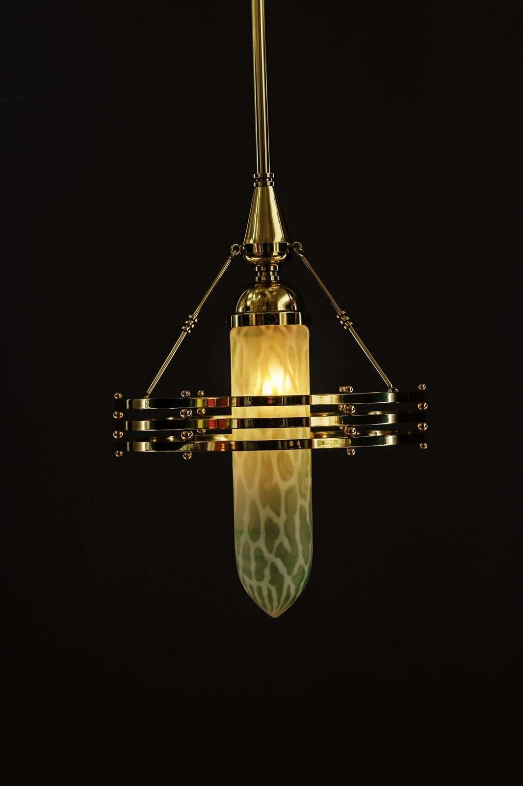 photo vintage Jugendstil Pendant With Palme Koenig Glass Shade Vienna Around 1910