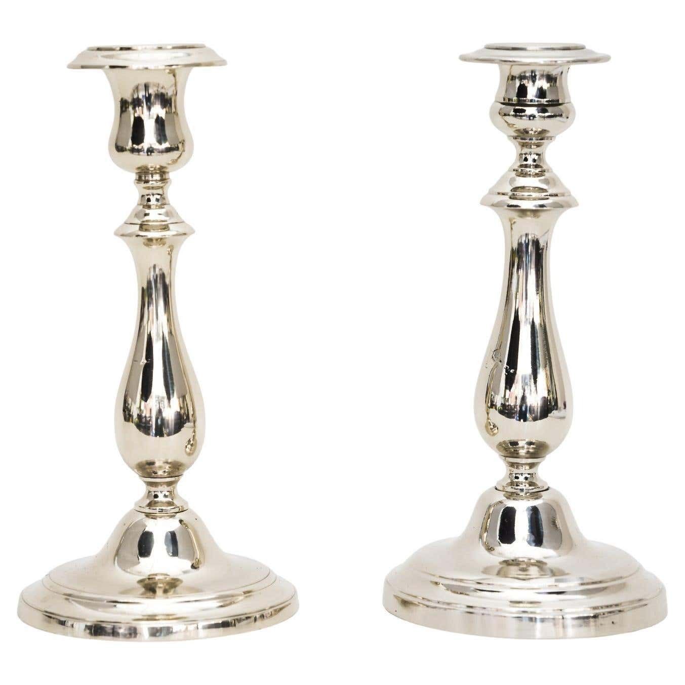 2 Candle Holders Made Of Alpaca '' White Metal '' Around 1920s