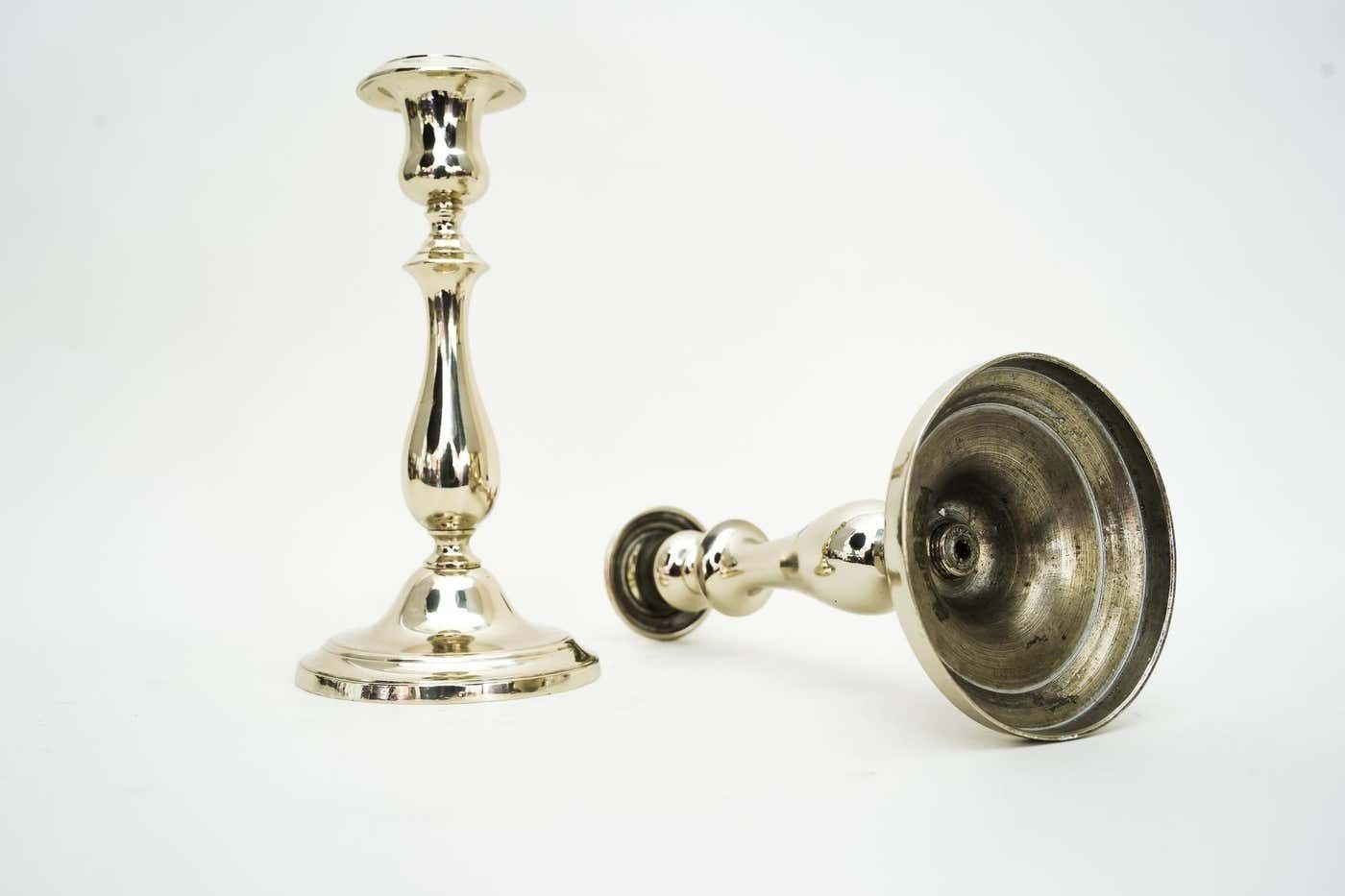 2 Candle Holders Made Of Alpaca '' White Metal '' Around 1920s photo Home Decor