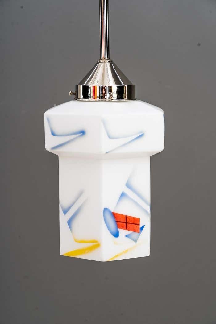 Art Deco Nickel, Plated Pendant With Original Glass Shade Around 1920s photo furniture