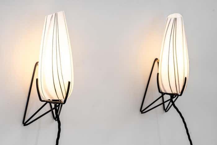 666.0 Two Wall Lamps With Original Glass Shades Vienna Around 1960s photo