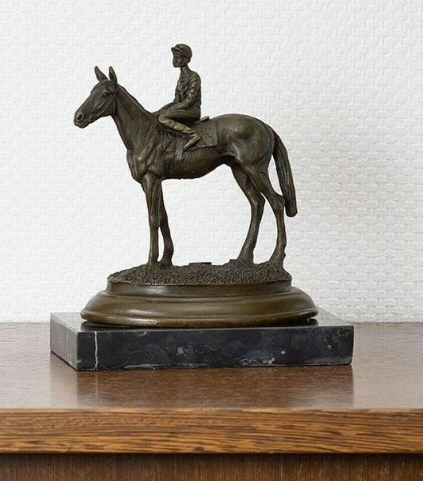 Sculpture »Jockey Rider Horse«, Bronze Figures Bronze Sculpture Figure Work Of Art Decoration Statue Garden Figure Decorative Figure photo furniture