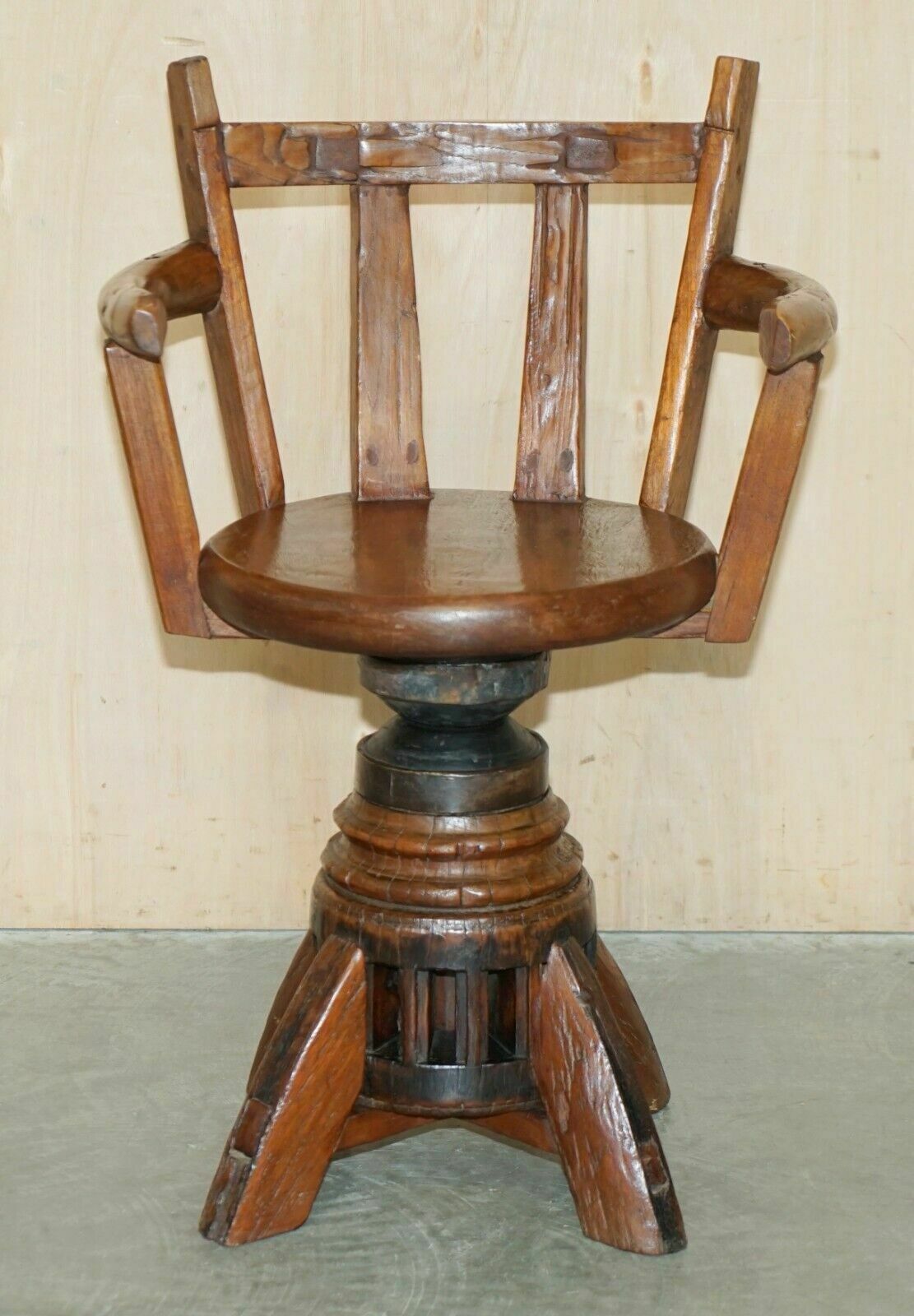 Primative Antique Circa 1760 Carthorse Wheel Remade Into A Captains Swivel Chair photo furniture