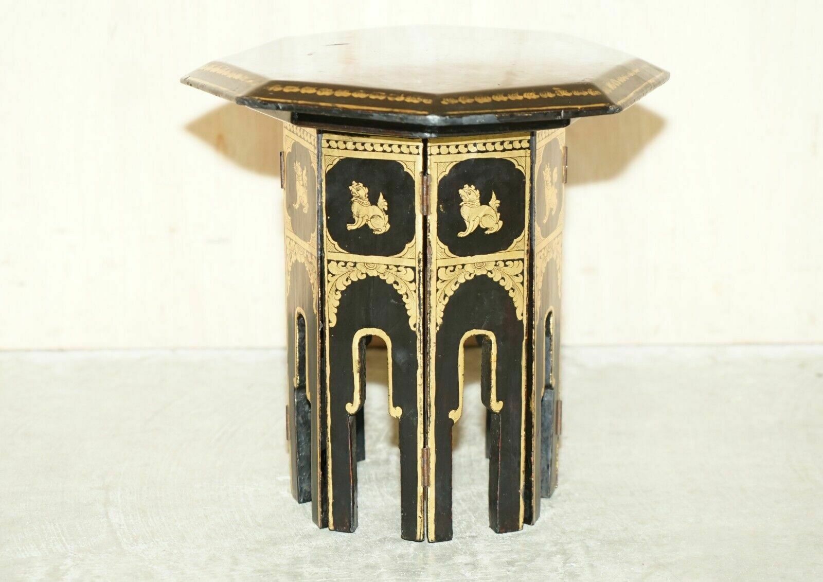 Antique Victorian Circa 1900 Chinese Chinoiserie Lacquered Folding Side Table photo furniture