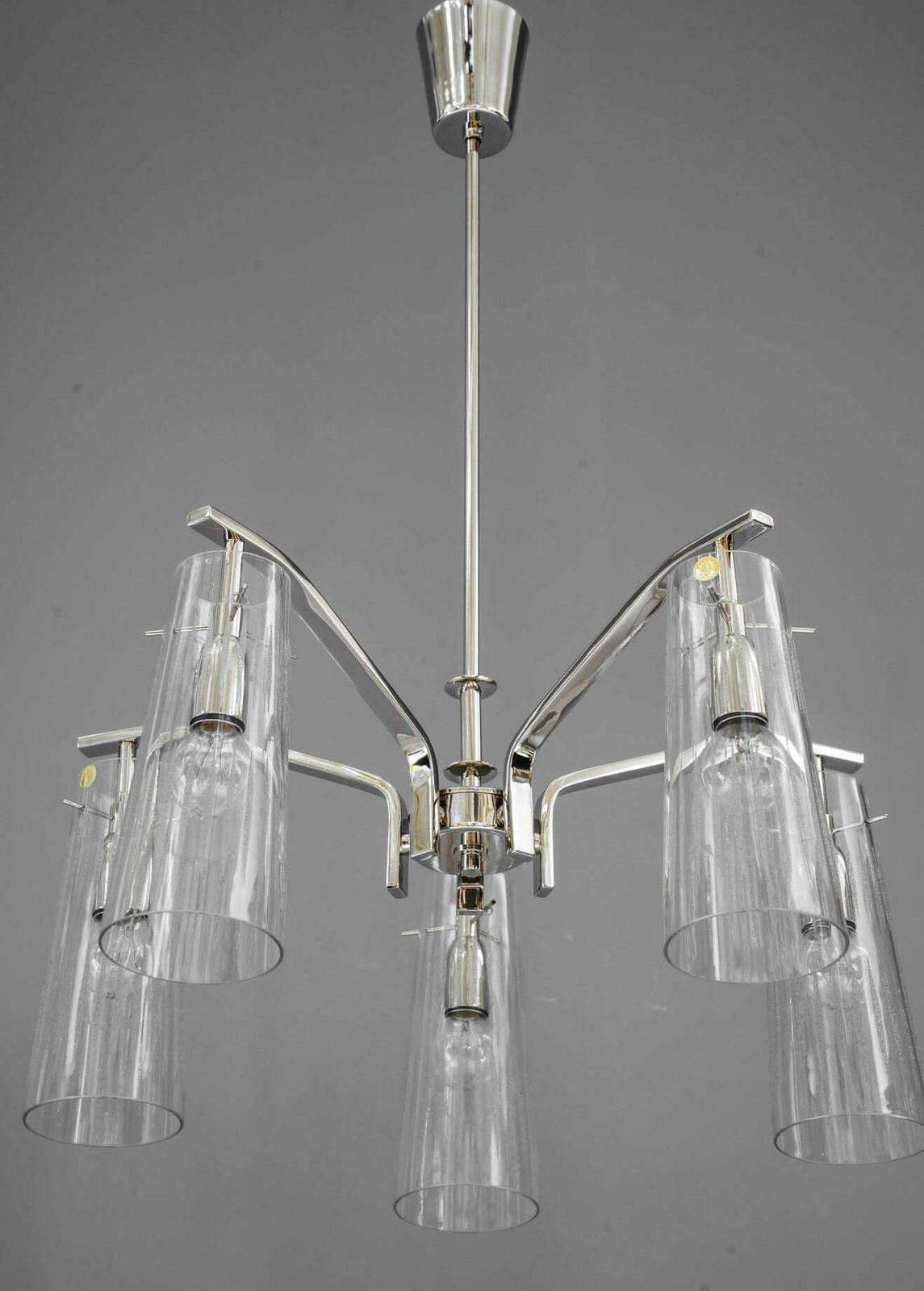 photo for sale Rupert Nikoll Chandelier With Original Glass Shades Vienna Around 1960s