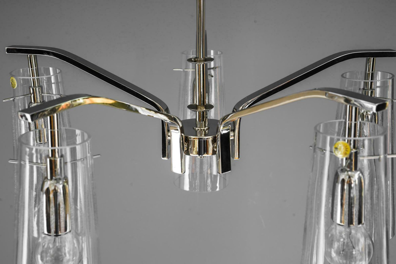 photo vintage Rupert Nikoll Chandelier With Original Glass Shades Vienna Around 1960s