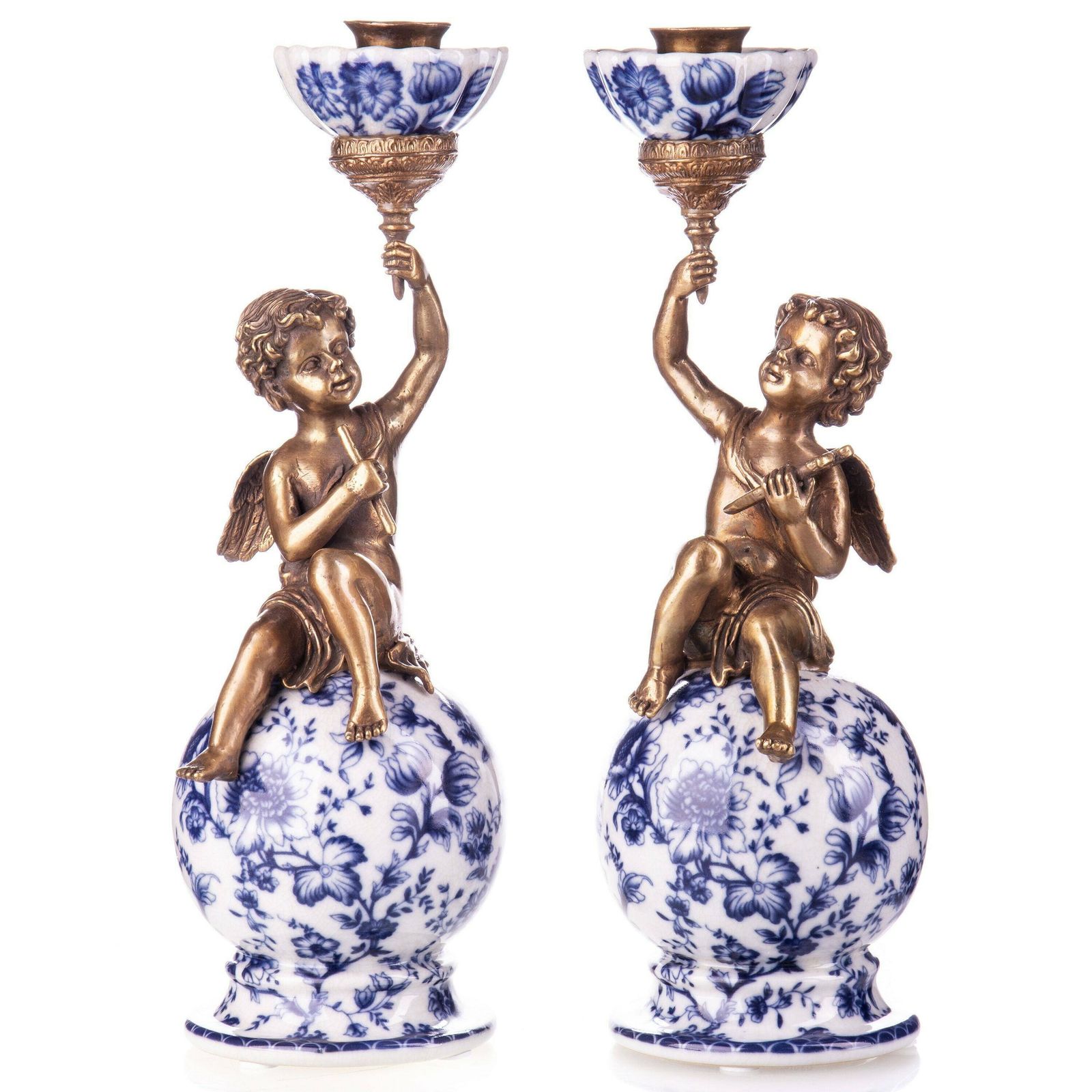 Antique Style Bronze & Porcelain Candlesticks   Cherub Candleholder, Home Deco, Gift