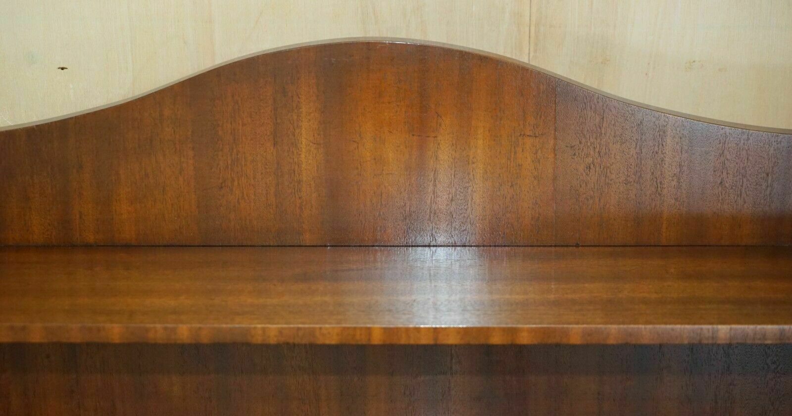 Stunning Pair Of Flamed Mahogany Dwarf Waterfall Open Library Bookcases Cupboard photo vinterior