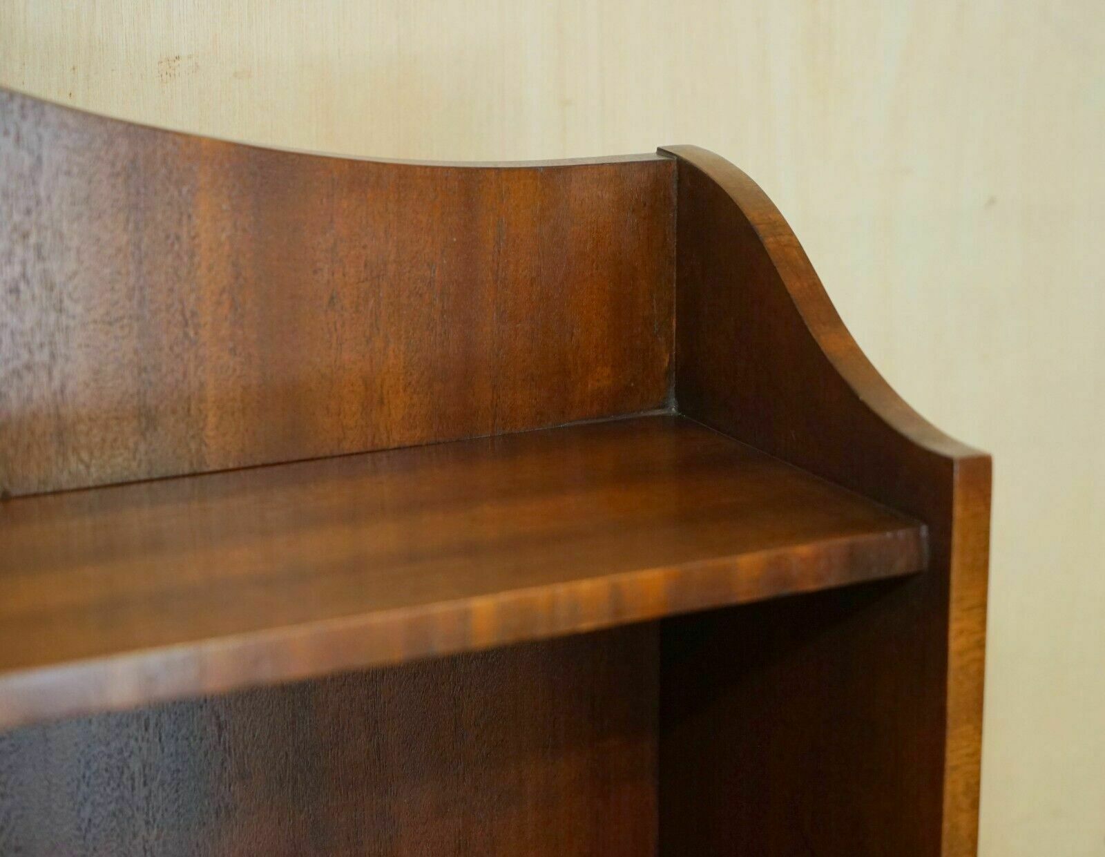 Stunning Pair Of Flamed Mahogany Dwarf Waterfall Open Library Bookcases Cupboard photo buy