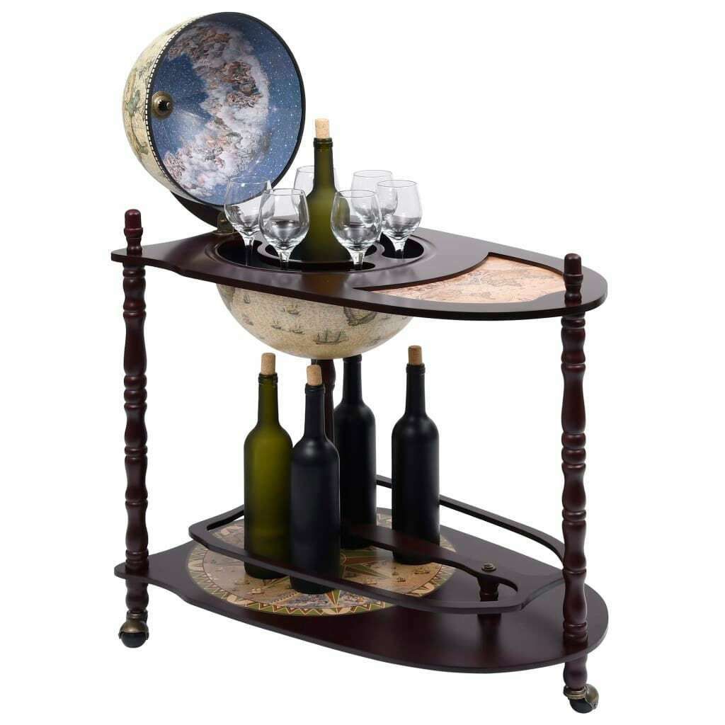 Wooden Barglobe For Drinks And Alcohols, Trolley In Shape Of Terrestrial Globe, Home Or Office Furniture