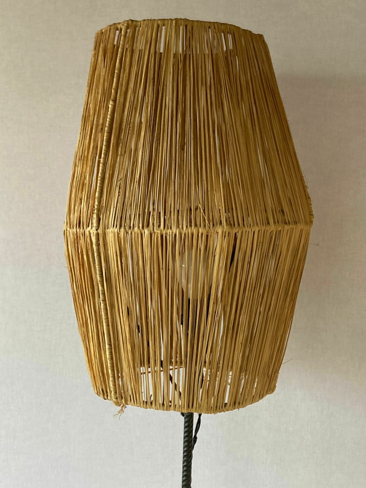 Wrought Iron Floor Lamp With Magazine Holder And Sisal Shade, 1950s photo 374.0