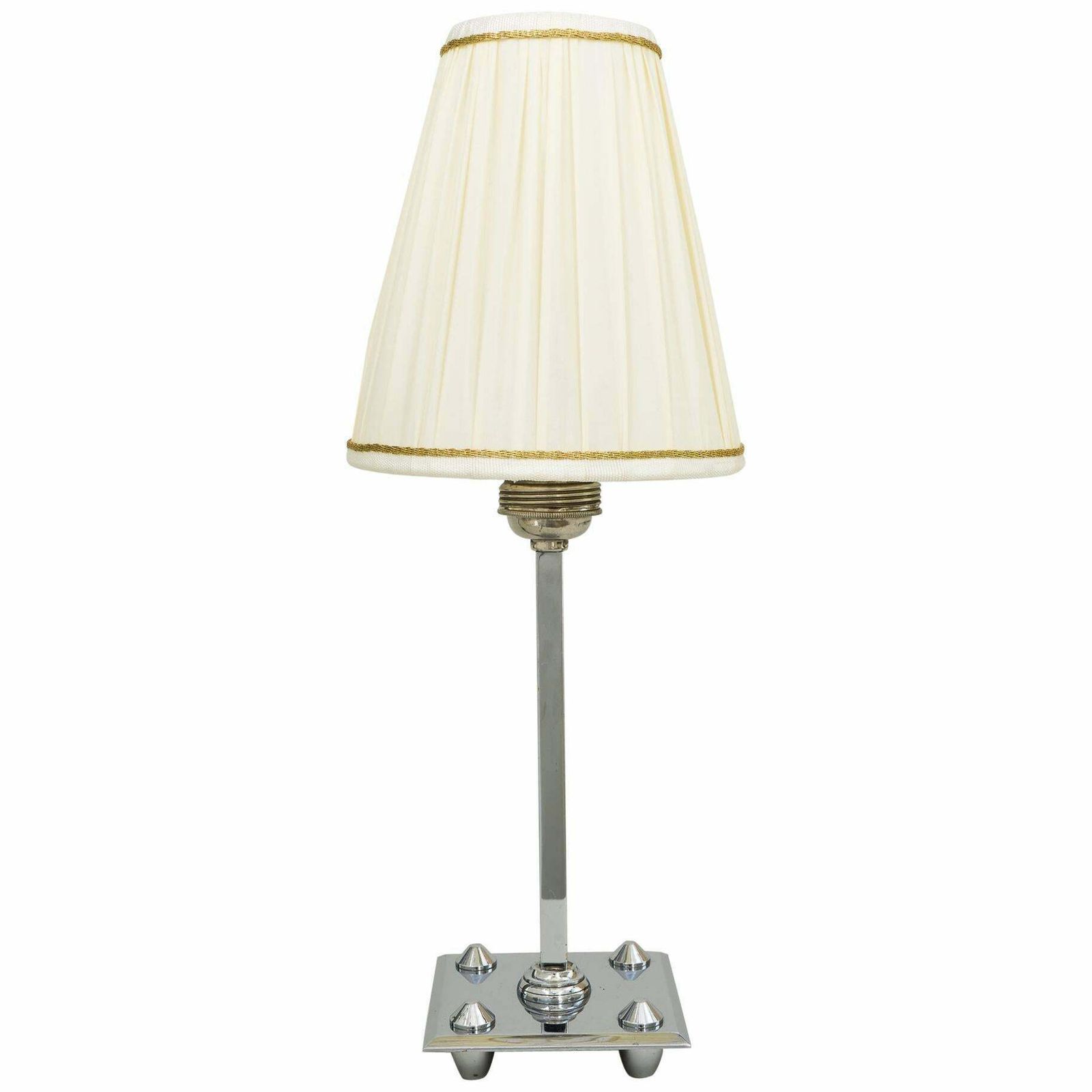 Art Deco Chromed Table Lamp With Fabric Shade, Vienna, Circa 1920s