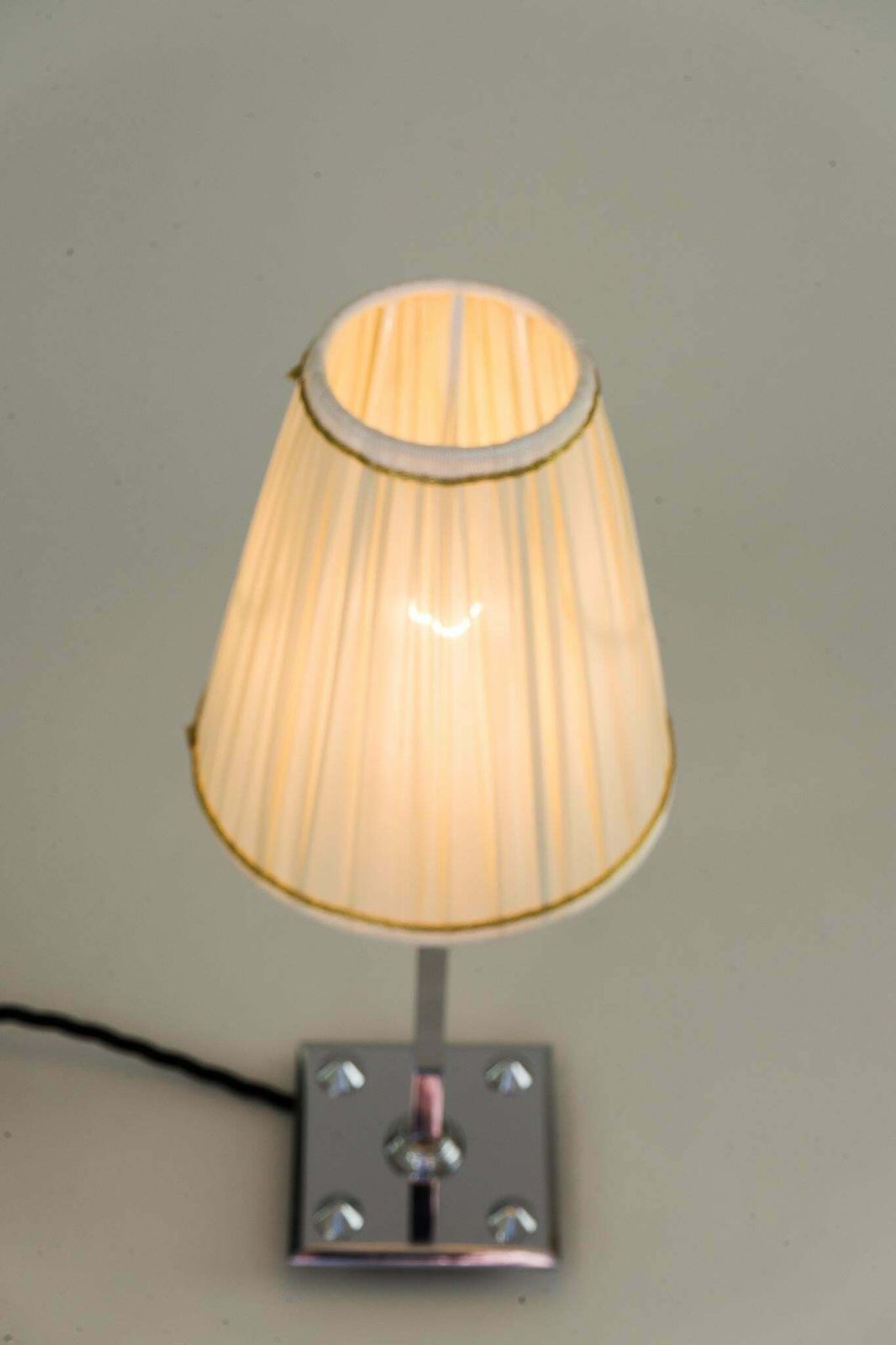 Art Deco Chromed Table Lamp With Fabric Shade, Vienna, Circa 1920s photo 368.0