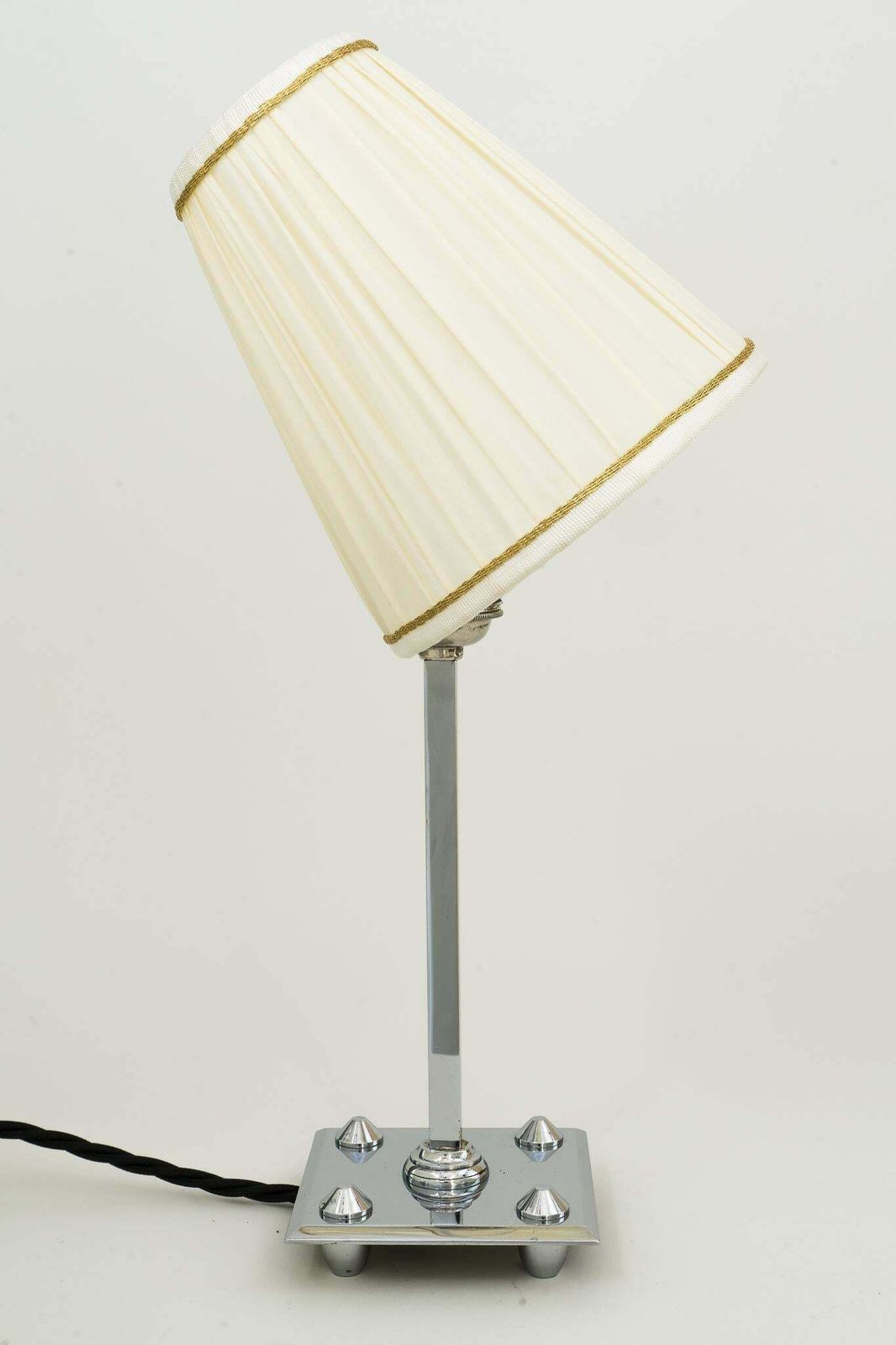 Art Deco Chromed Table Lamp With Fabric Shade, Vienna, Circa 1920s photo vintage