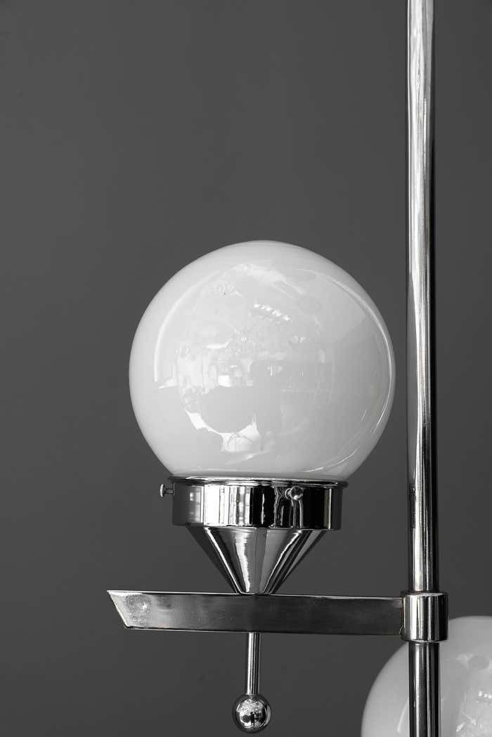Art Deco Chromed Chandelier With Opal Glass Shades Around 1920s photo 1402.0