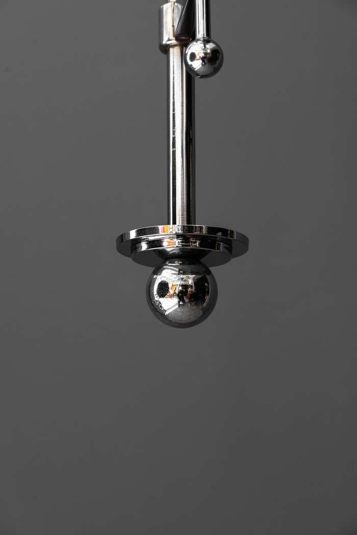 Art Deco Chromed Chandelier With Opal Glass Shades Around 1920s photo vintage