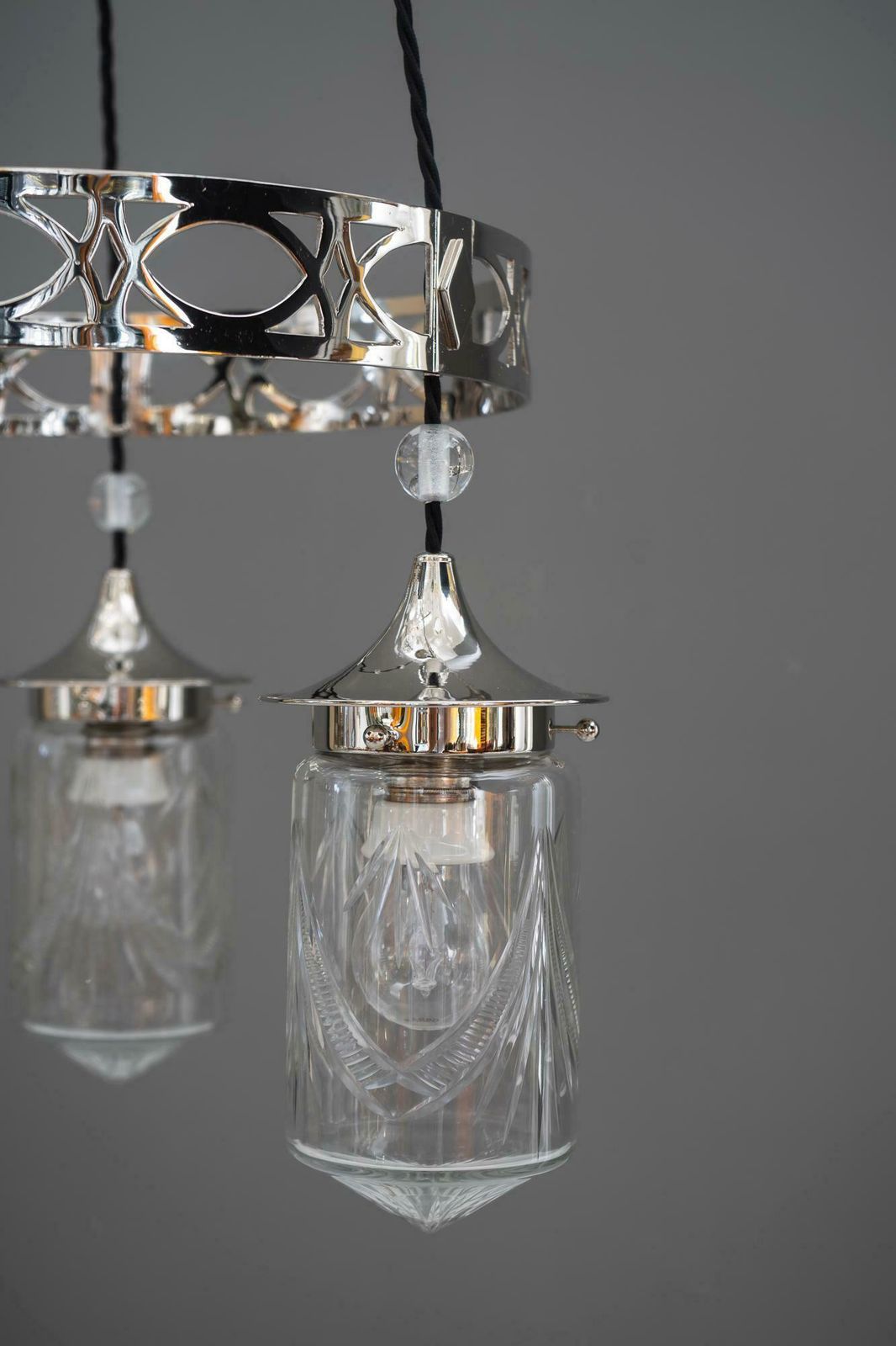 Nickel Plated Art Deco Chandelier With Original Cut Glasses, Circa 1920s photo buy