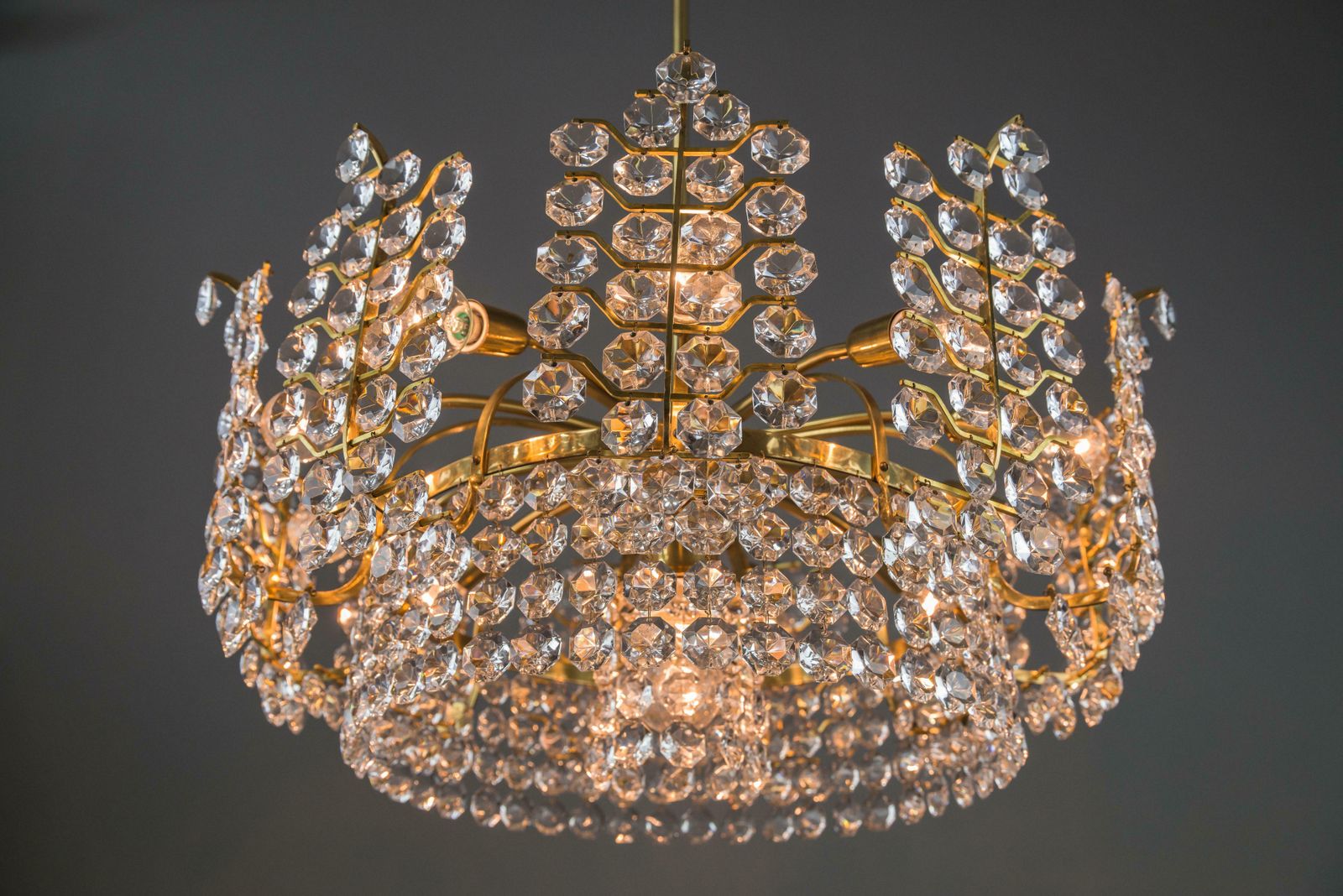photo vinterior Big Crystal Glass Bakalowits Chandelier, Vienna, 1950s