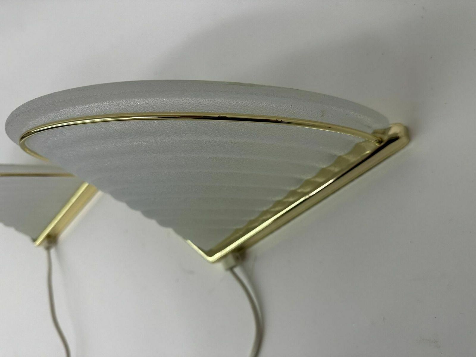 Set Van 2 Vintage Glazen Wandlampen Met Gouden Houder, Jaren 1970 photo for sale