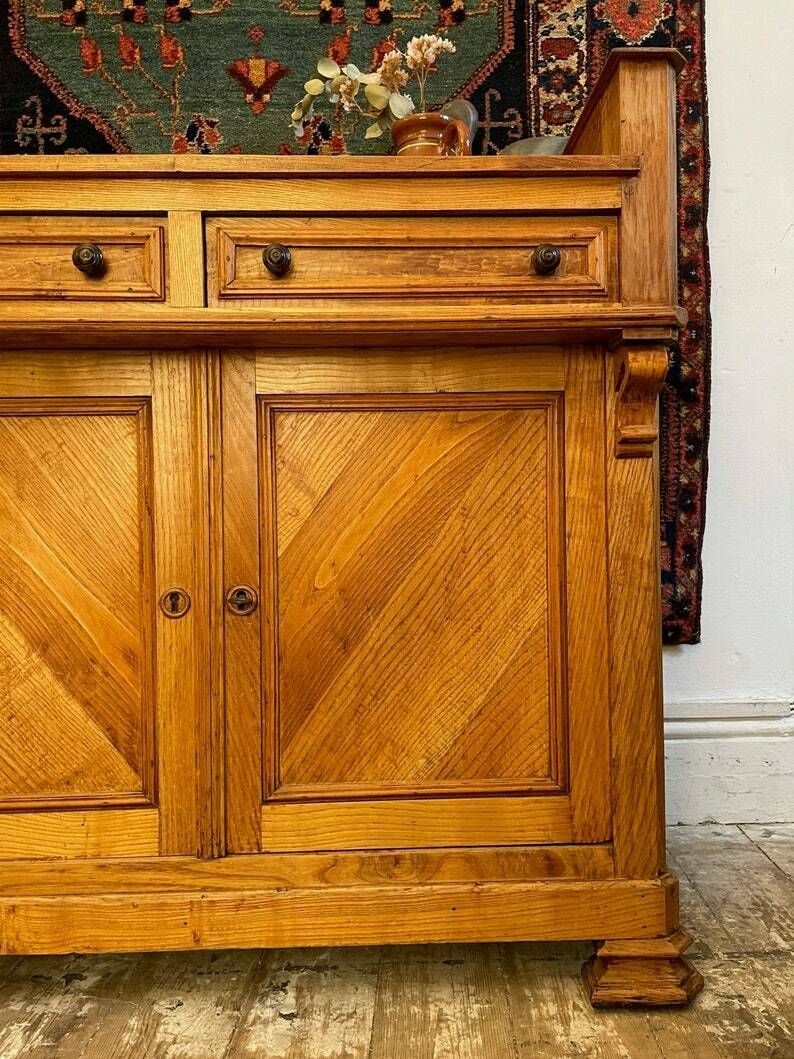 Antique Belgian Chestnut Sideboard W/ Original Fittings & Gallery photo furniture