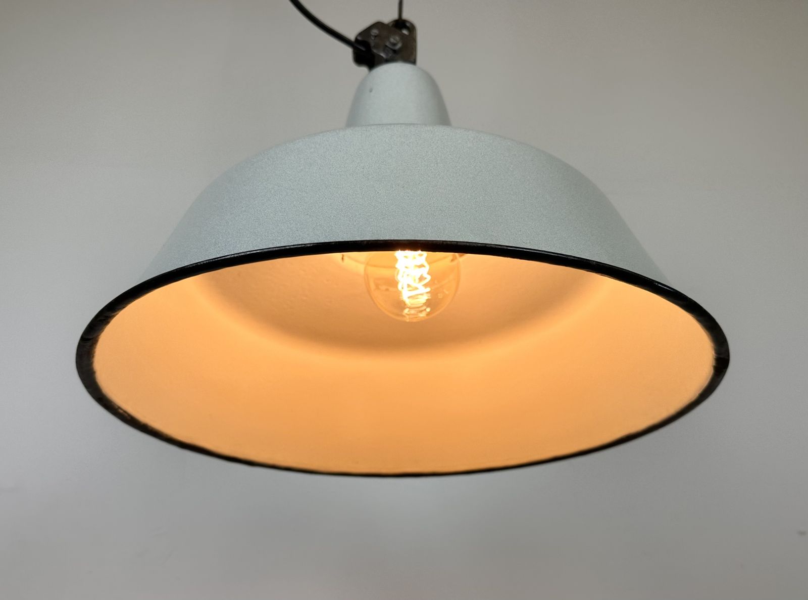 Large Industrial Grey Enamel Factory Pendant Lamp From Zaos, 1960s, 8x photo Lighting