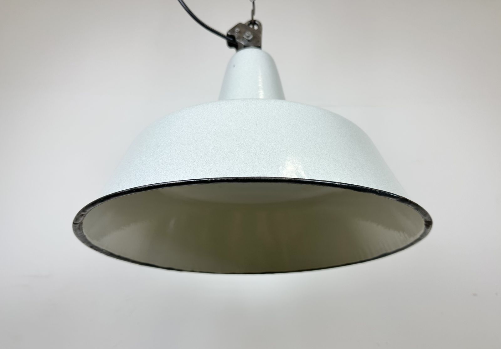 Large Industrial Grey Enamel Factory Pendant Lamp From Zaos, 1960s, 8x photo vinterior