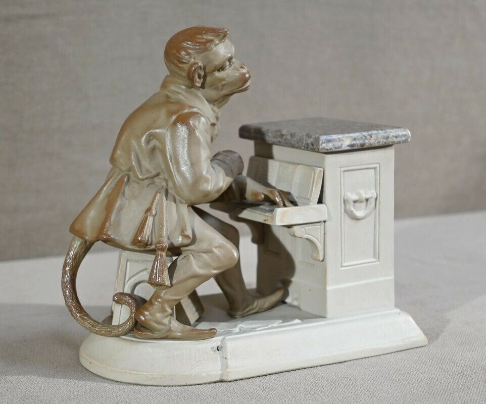 Biscuit And Sandstone Tobacco Jar Music Monkey Manufacture Sarreguemines  Late 19th Century photo furniture