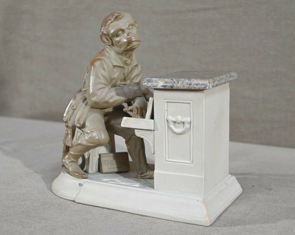 Biscuit And Sandstone Tobacco Jar Music Monkey Manufacture Sarreguemines  Late 19th Century photo for sale