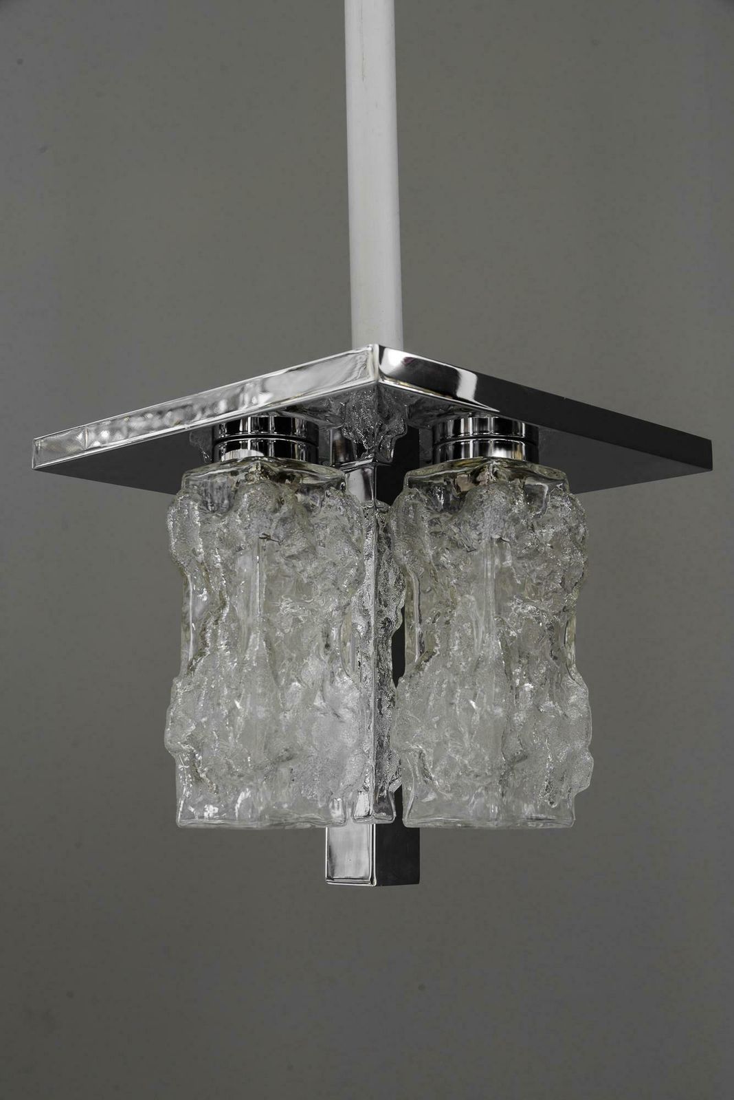 Petite Square Nickel Plated Ice Glass Flush Mount By Hillebrand, Germany, 1970s photo buy