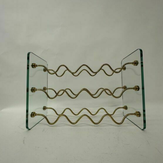 French Wine Rack In Glass And Brass By David Lange, 1970s photo 400.0