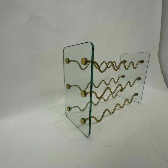 French Wine Rack In Glass And Brass By David Lange, 1970s photo vinterior