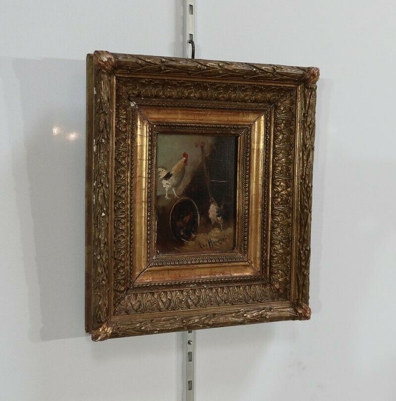 Painting "Le Poulailler", French School Of The 19th Century photo furniture