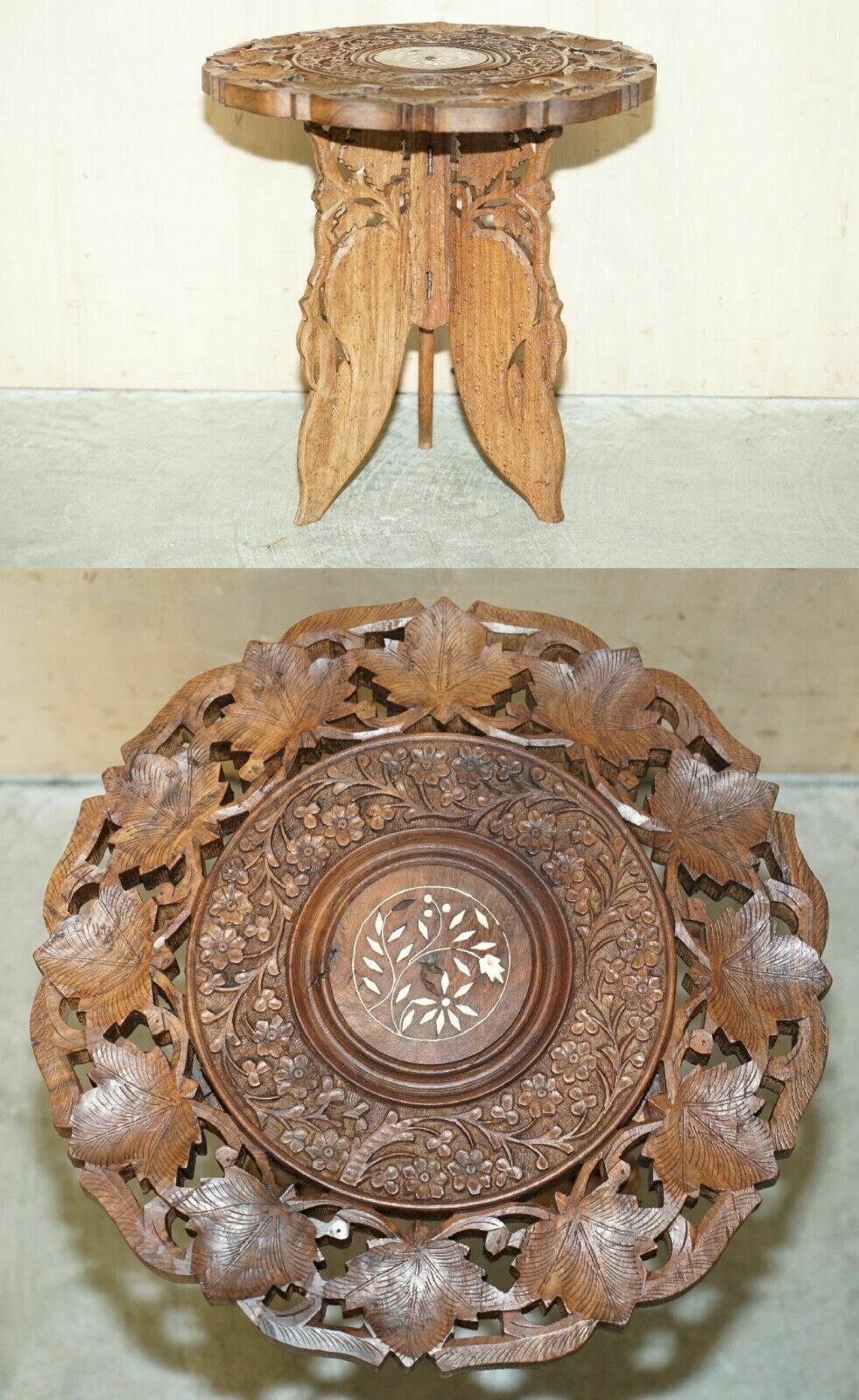 Liberty's Carved Burmese Antique Octagonal Side End Wine Folding Table Liberty