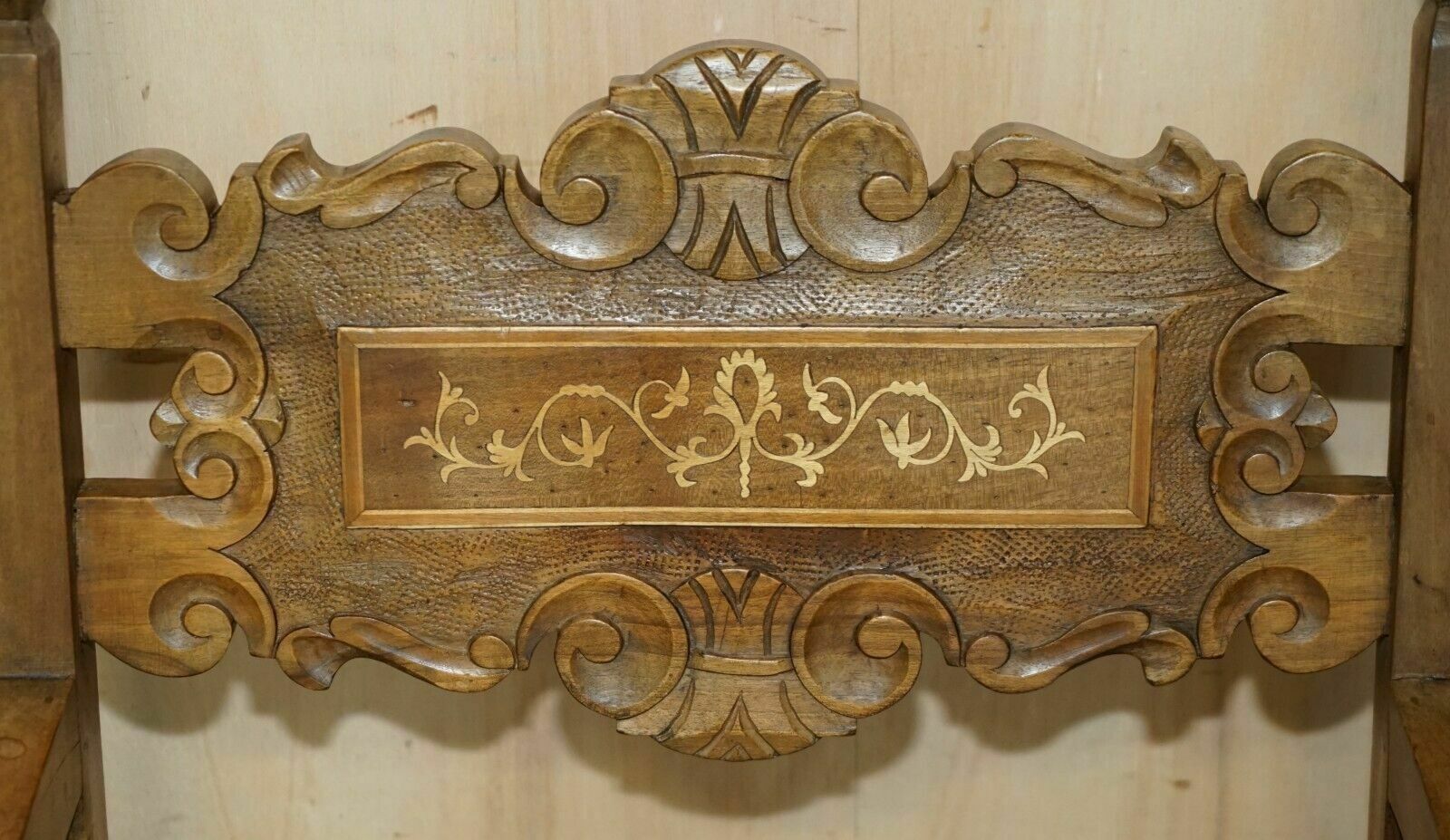Eight Fine Walnut Circa 1900 Ornately Hand Carved Dutch Rush Seat Dining Chairs photo vinterior