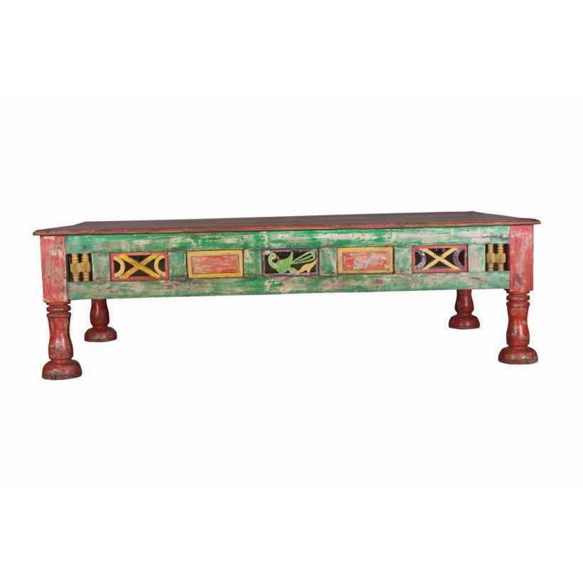 Colourful Antique Hand Carved Coffee Table photo for sale