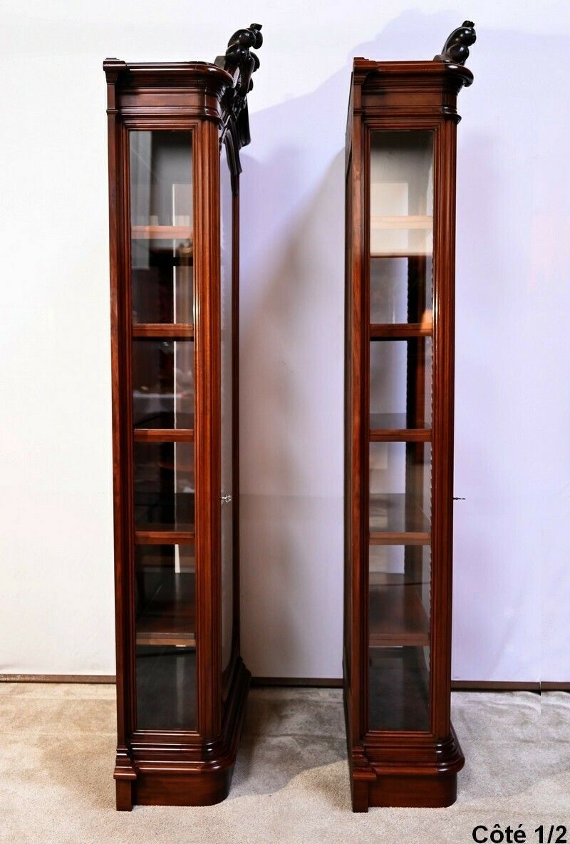 photo vinterior Rare Pair Of Property Showcases In Mahogany, Napoleon III Style   2nd Part Of The 19th Century