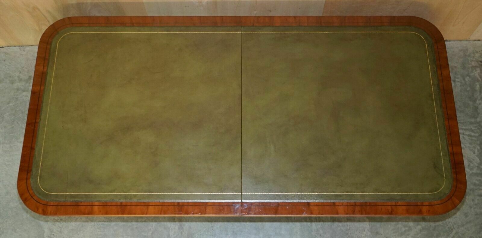 4950.0 Flamed Mahogany 8 12 Person Extending Dining Library Table Green Leather Top photo