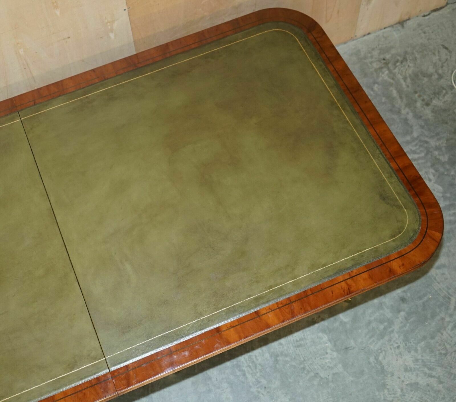 photo buy Flamed Mahogany 8 12 Person Extending Dining Library Table Green Leather Top