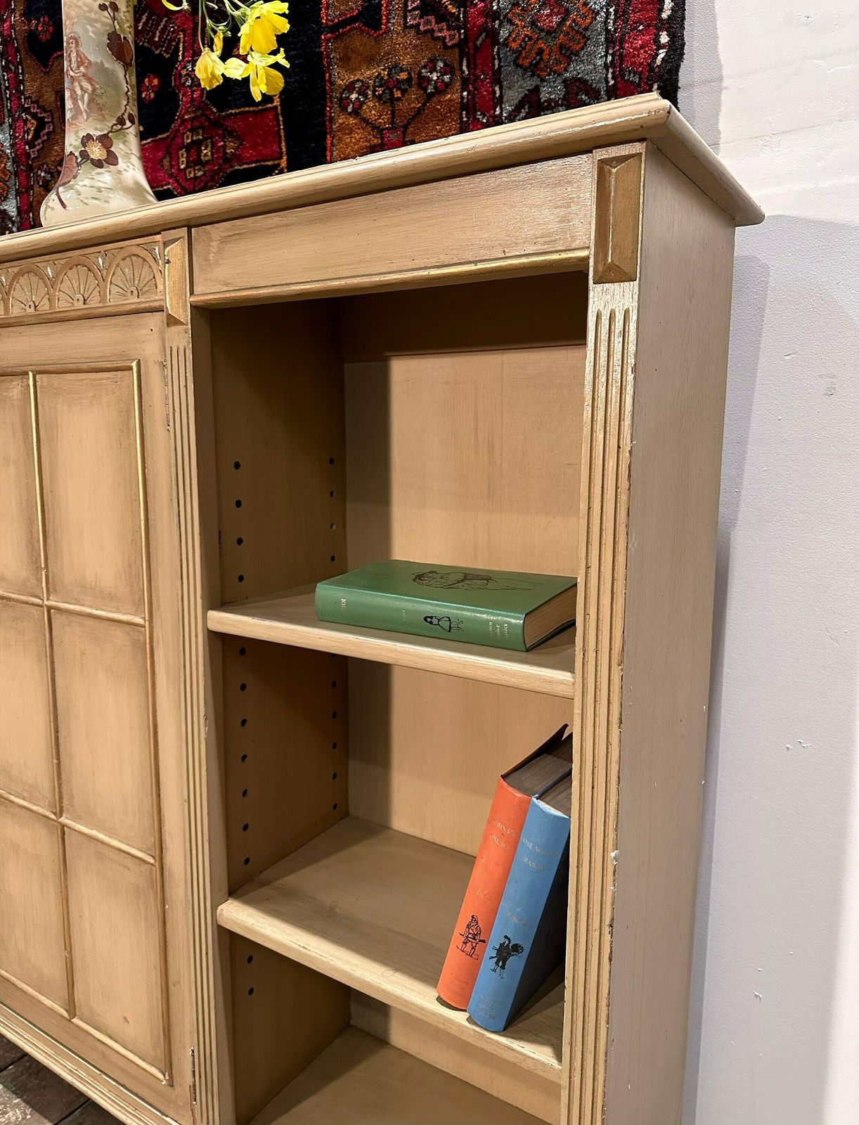 1950's Bookshelf W/ Central Cupboard Reeding And Gilded Details photo for sale
