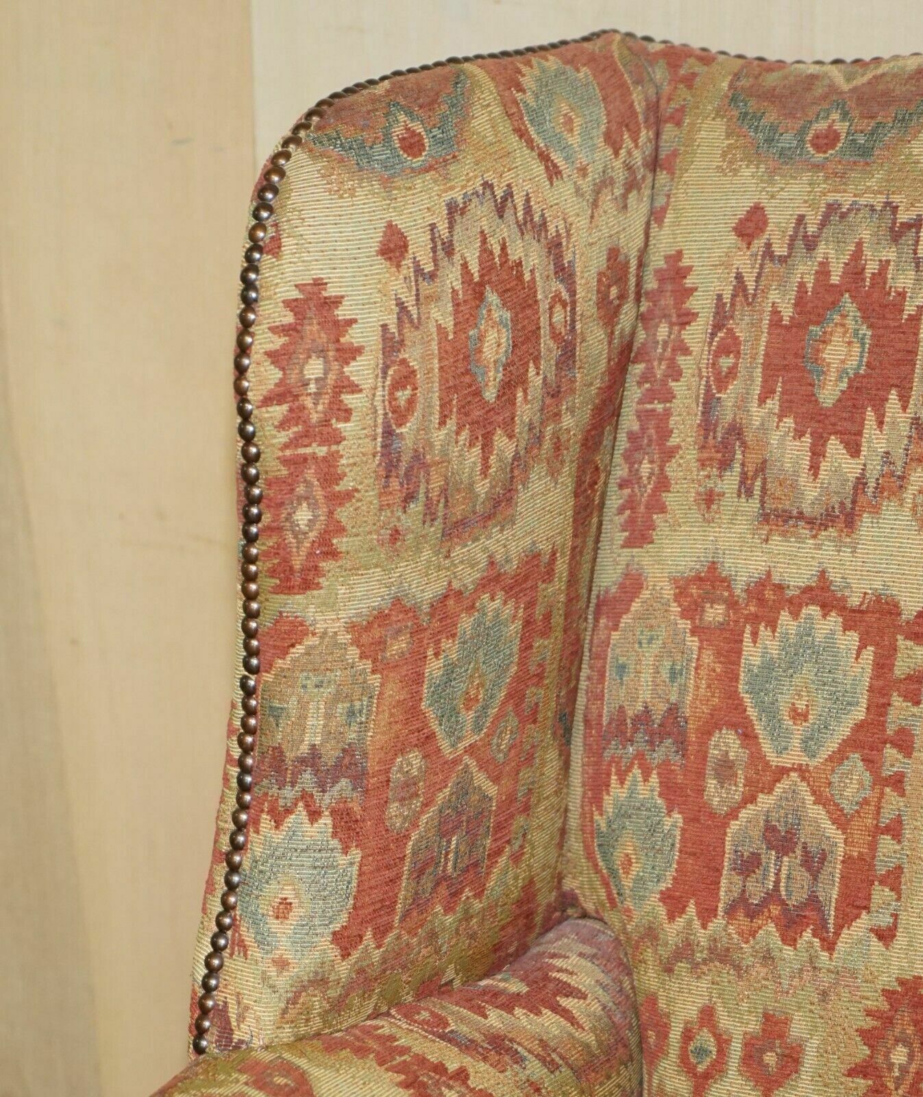Pair Of Lovely George III Style Wingback Armchairs With Kilim Pattern Uphosltery photo 3850.0