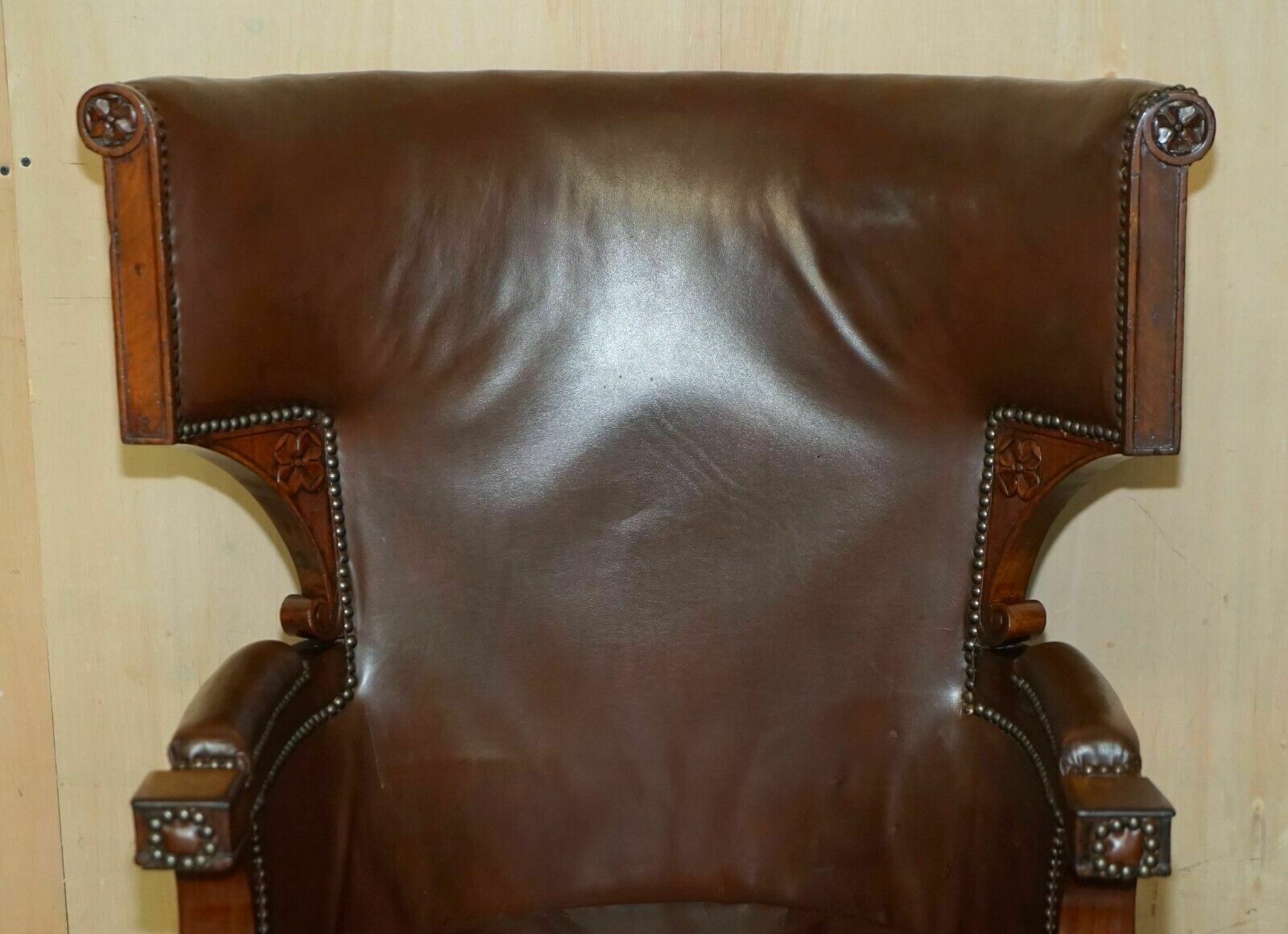 Antique Restored William IV Period Circa 1830 Wingback Brown Leather Armchair photo for sale