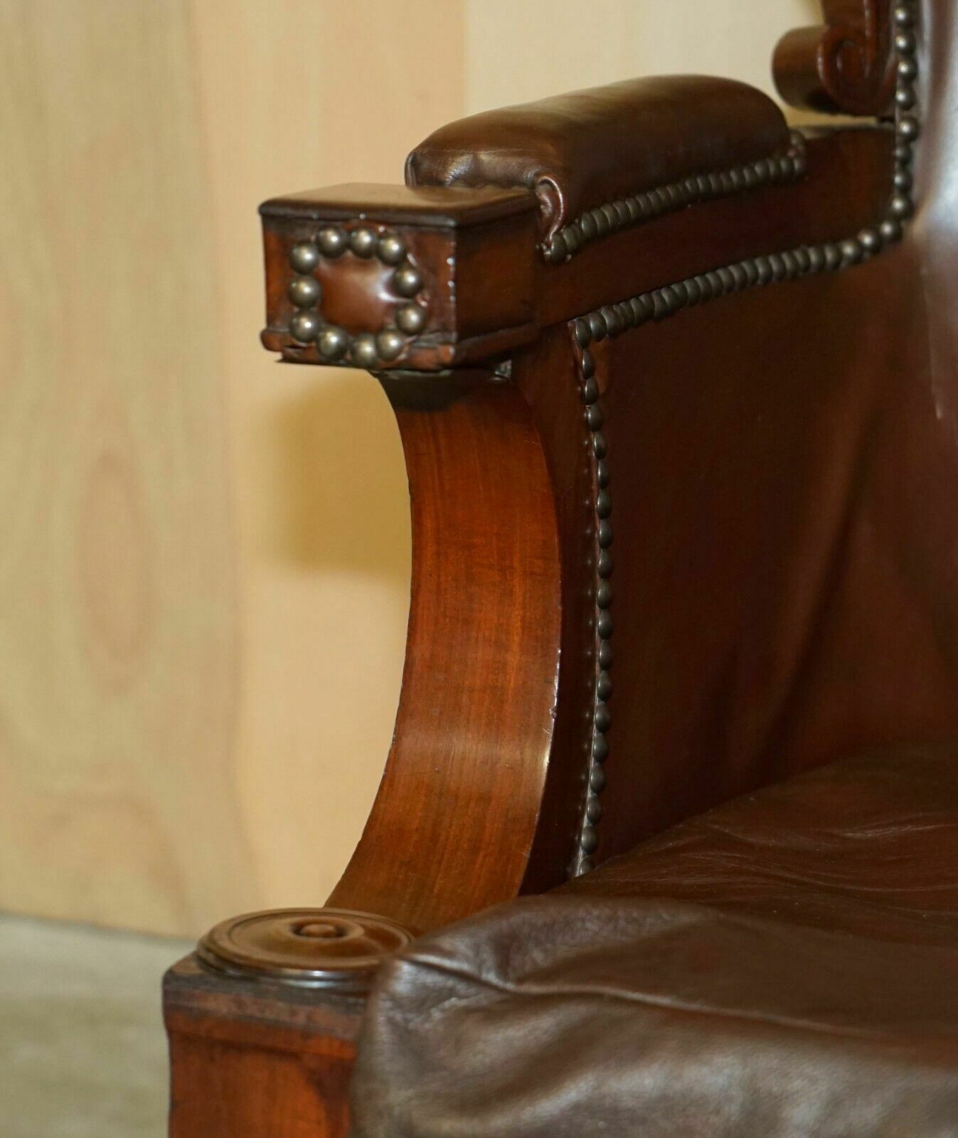 Antique Restored William IV Period Circa 1830 Wingback Brown Leather Armchair photo vinterior