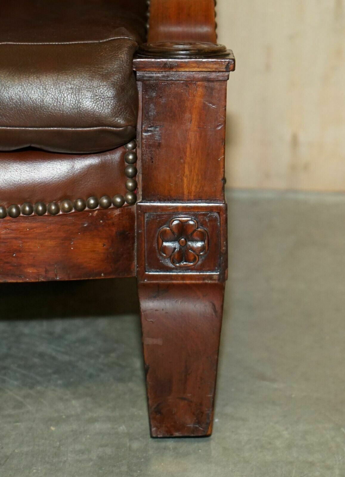 Furniture Antique Restored William IV Period Circa 1830 Wingback Brown Leather Armchair photo
