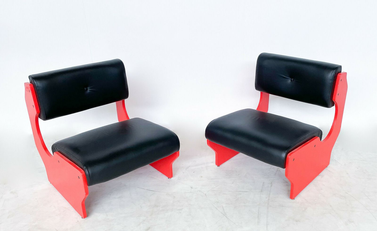 Pair Of Red Italian Mid Century Modern Armchairs photo for sale